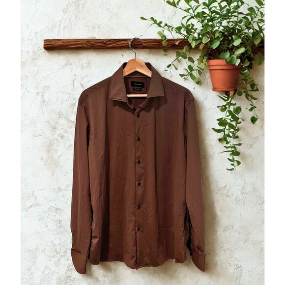 Porter & Ash Shirt Mens XL Brown Kinetic Stretch Long Sleeve Button Up EUC - Picture 1 of 8